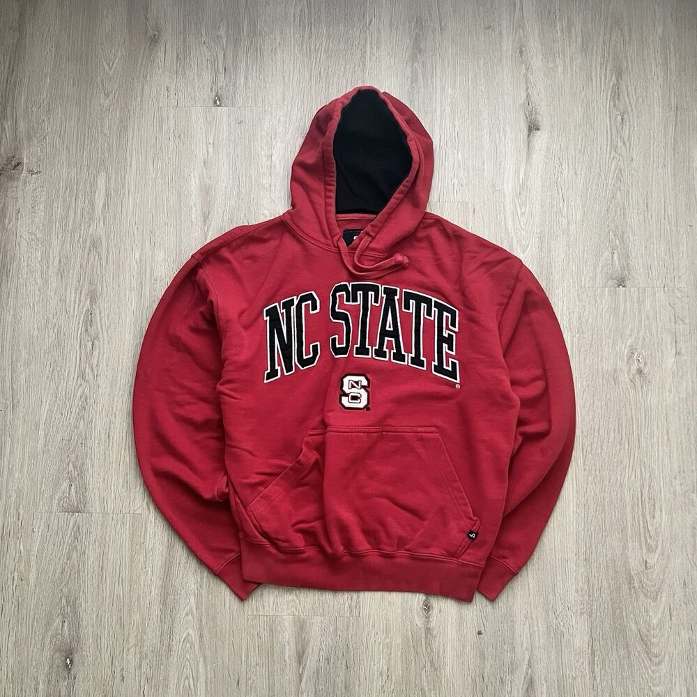 J America NC State Hoodie Mens L Red Pullover Sweatshirt Long Sleeve Graphic